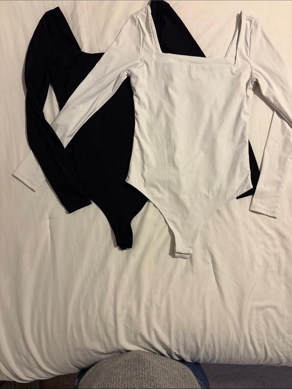 2 Classic Long-Sleeve Square Neck Bodysuit - White and Black